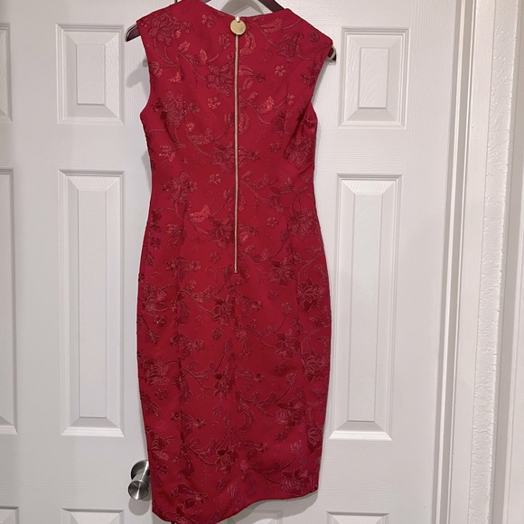 CALVIN KLEIN RED EMBROIDERED LACE DETAIL SHEATH DRESS - Picture 8 of 11